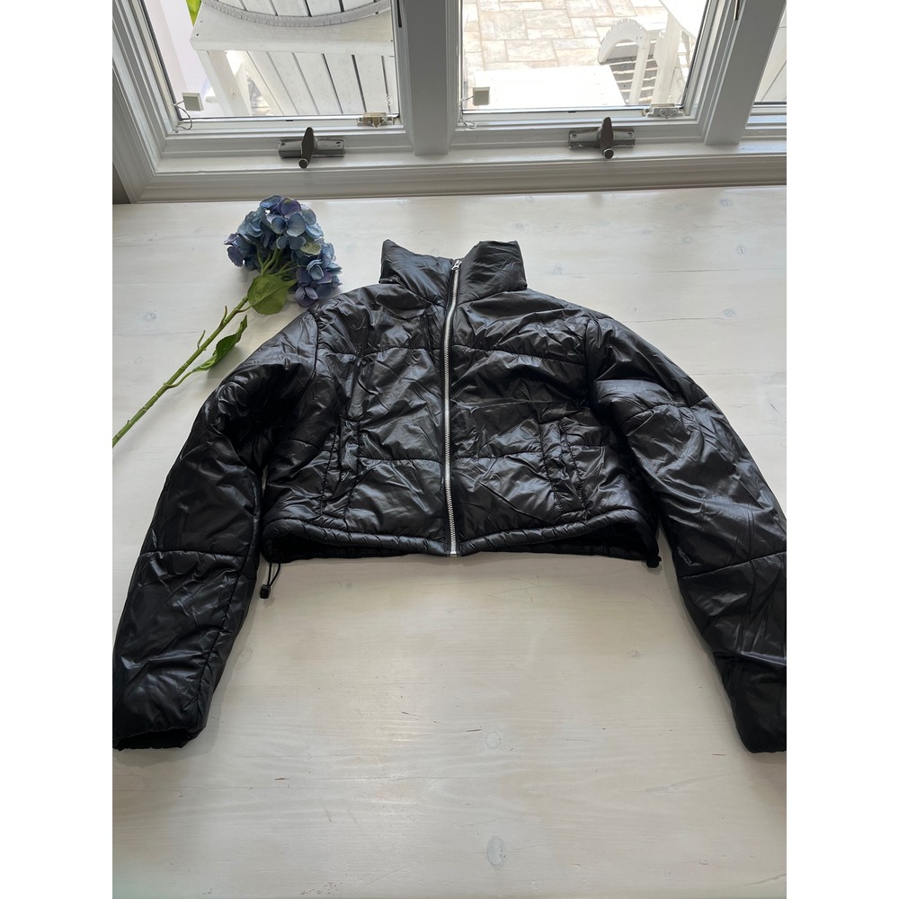 ANWND Cropped‎ Puffer Jacket Full Zip Quilted Lightweight Black Size S